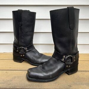 Vintage Black Leather Sears Harness Biker Boots Cowboy Boots Campus Boot